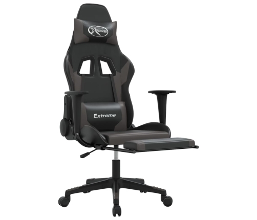 Silla gaming de masaje y reposapiés cuero sintético negro gris