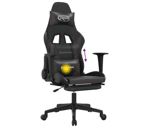 Silla gaming de masaje y reposapiés cuero sintético negro gris