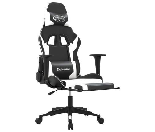 Silla gaming masaje y reposapiés cuero sintético negro blanco