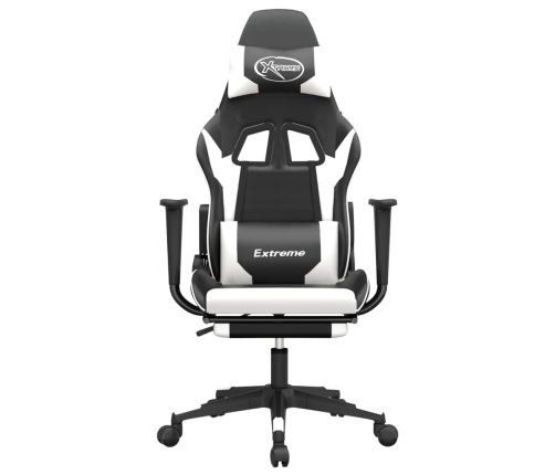 Silla gaming masaje y reposapiés cuero sintético negro blanco