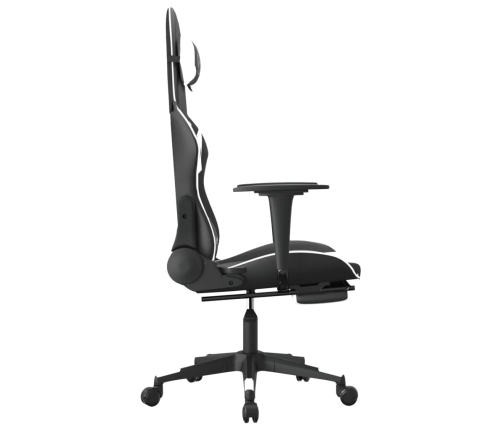 Silla gaming masaje y reposapiés cuero sintético negro blanco