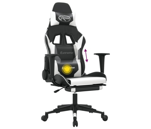 Silla gaming masaje y reposapiés cuero sintético negro blanco