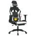 Silla gaming masaje y reposapiés cuero sintético negro blanco