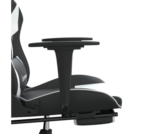 Silla gaming masaje y reposapiés cuero sintético negro blanco