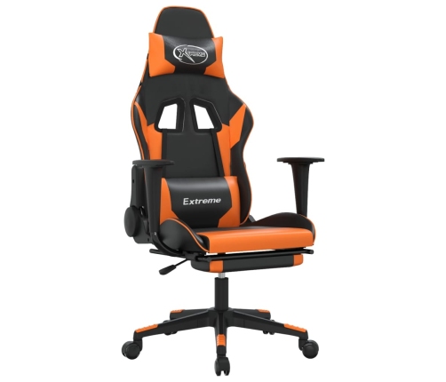 Silla gaming masaje y reposapiés cuero sintético negro naranja