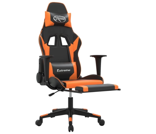 Silla gaming masaje y reposapiés cuero sintético negro naranja