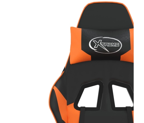 Silla gaming masaje y reposapiés cuero sintético negro naranja