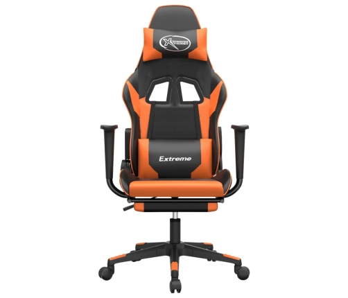 Silla gaming masaje y reposapiés cuero sintético negro naranja