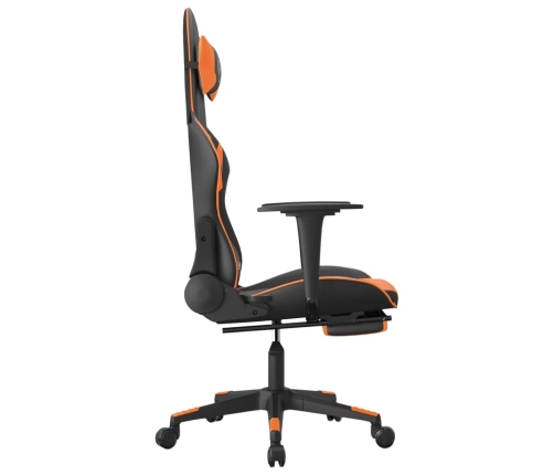 Silla gaming masaje y reposapiés cuero sintético negro naranja