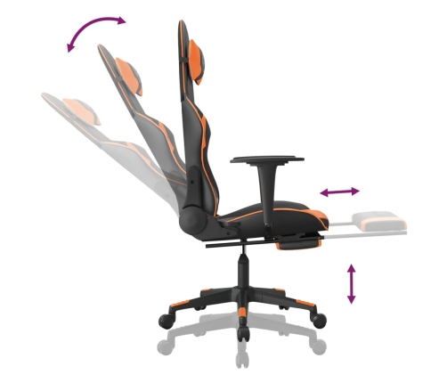 Silla gaming masaje y reposapiés cuero sintético negro naranja