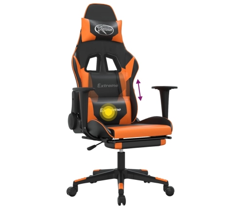 Silla gaming masaje y reposapiés cuero sintético negro naranja