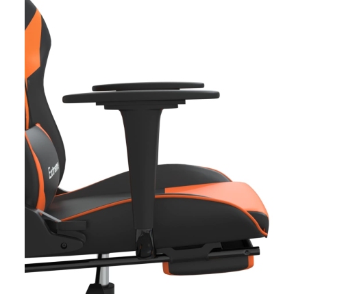 Silla gaming masaje y reposapiés cuero sintético negro naranja