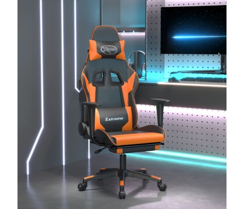 Silla gaming masaje y reposapiés cuero sintético negro naranja