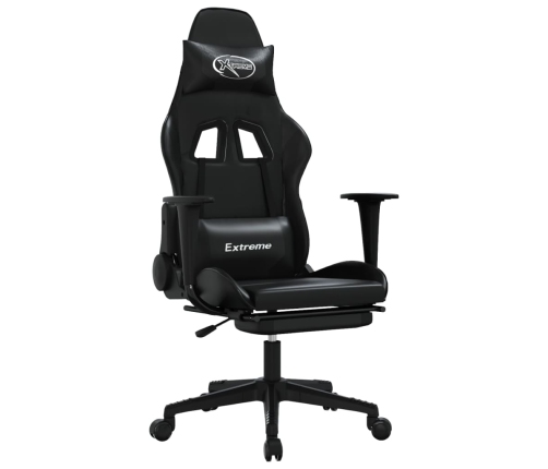 Silla gaming de masaje y reposapiés cuero sintético negro