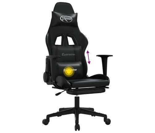 Silla gaming de masaje y reposapiés cuero sintético negro