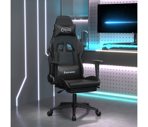 Silla gaming de masaje y reposapiés cuero sintético negro