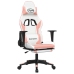 Silla gaming masaje y reposapiés cuero sintético blanco y rosa