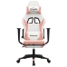 Silla gaming masaje y reposapiés cuero sintético blanco y rosa