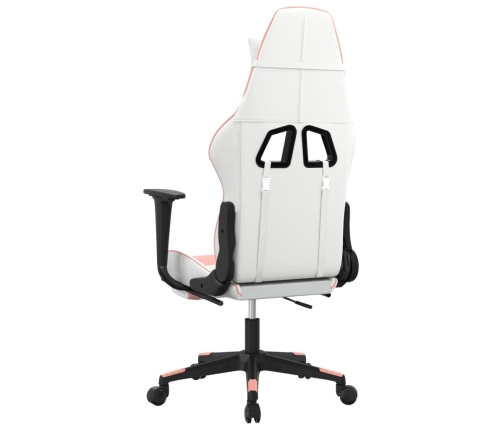 Silla gaming masaje y reposapiés cuero sintético blanco y rosa