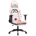 Silla gaming masaje y reposapiés cuero sintético blanco y rosa