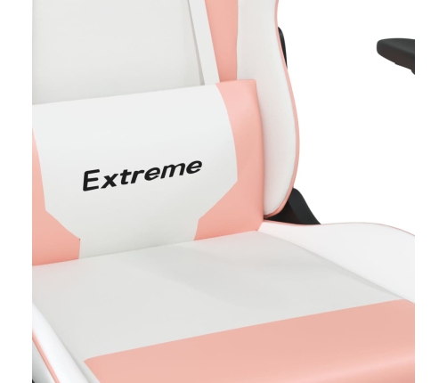 Silla gaming masaje y reposapiés cuero sintético blanco y rosa