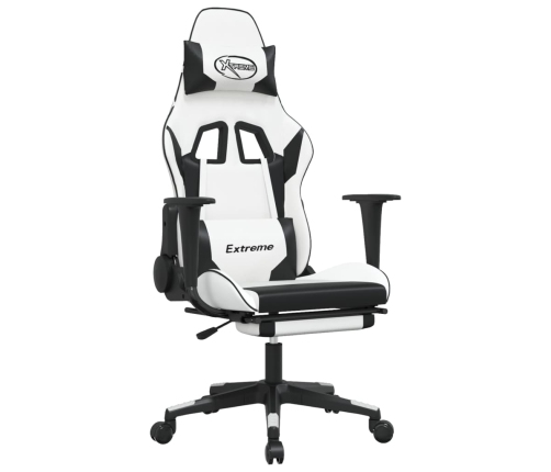 Silla gaming masaje y reposapiés cuero sintético negro blanco