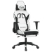 Silla gaming masaje y reposapiés cuero sintético negro blanco