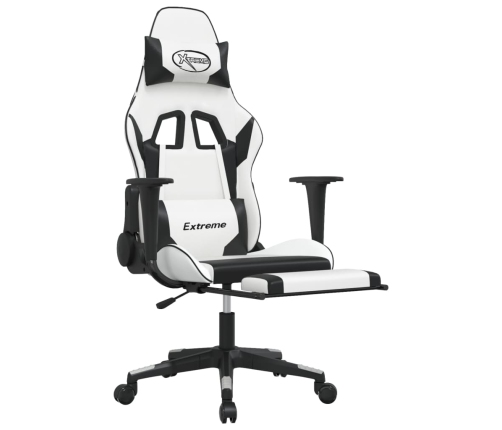 Silla gaming masaje y reposapiés cuero sintético negro blanco