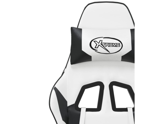 Silla gaming masaje y reposapiés cuero sintético negro blanco