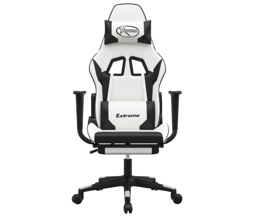 Silla gaming masaje y reposapiés cuero sintético negro blanco