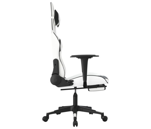 Silla gaming masaje y reposapiés cuero sintético negro blanco