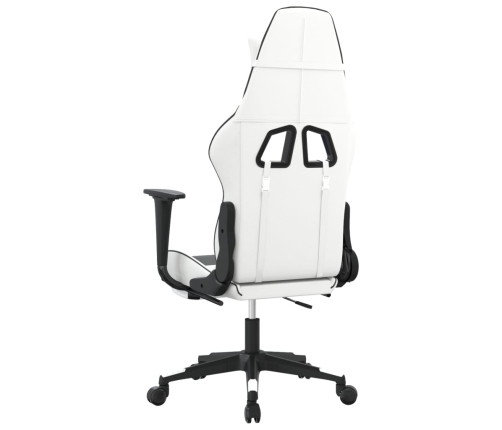 Silla gaming masaje y reposapiés cuero sintético negro blanco