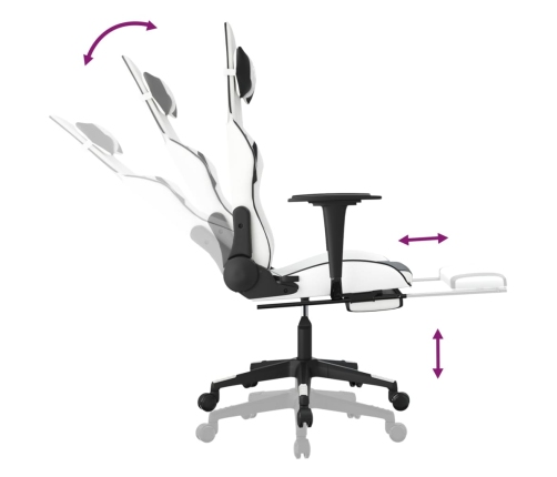 Silla gaming masaje y reposapiés cuero sintético negro blanco