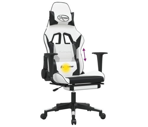 Silla gaming masaje y reposapiés cuero sintético negro blanco