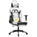 Silla gaming masaje y reposapiés cuero sintético negro blanco