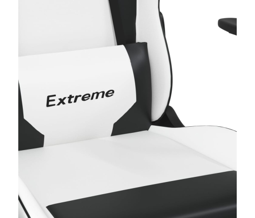 Silla gaming masaje y reposapiés cuero sintético negro blanco