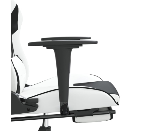 Silla gaming masaje y reposapiés cuero sintético negro blanco