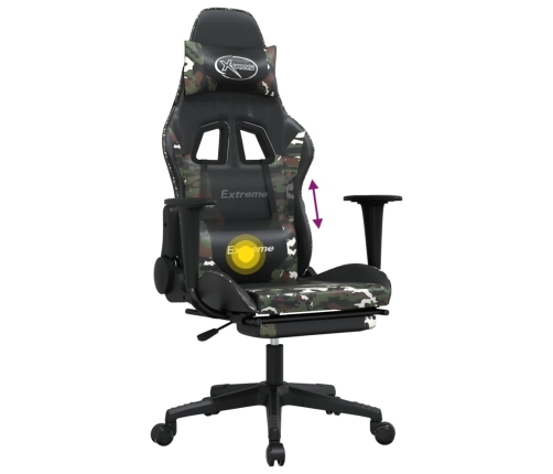 Silla gaming masaje reposapiés cuero sintético negro camuflaje