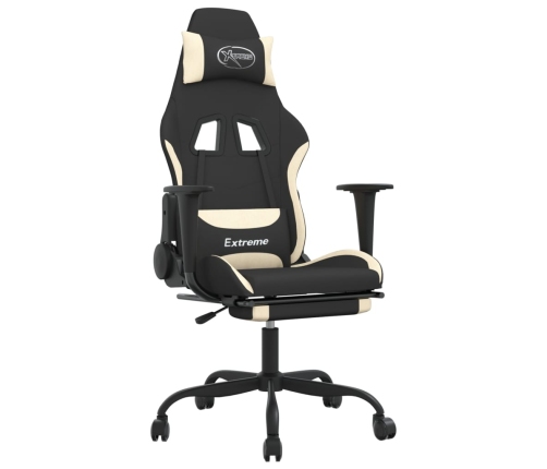 Silla gaming de masaje con reposapiés tela negro y crema