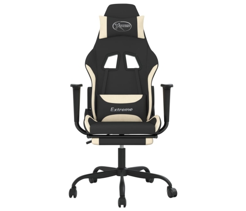 Silla gaming de masaje con reposapiés tela negro y crema