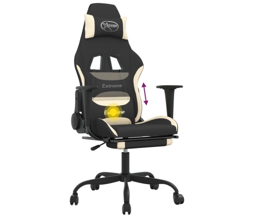 Silla gaming de masaje con reposapiés tela negro y crema