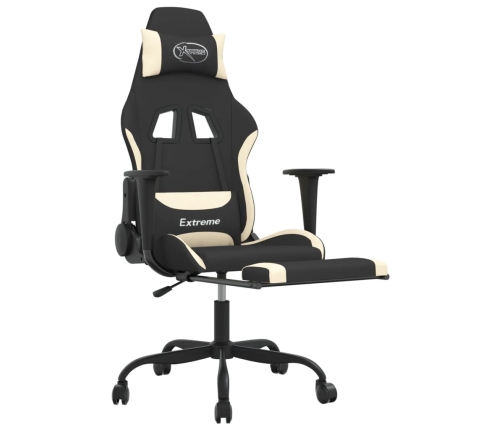 Silla gaming de masaje con reposapiés tela negro y crema