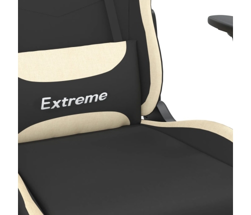 Silla gaming de masaje con reposapiés tela negro y crema