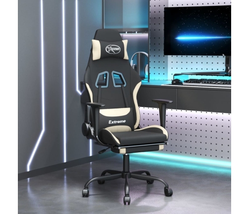 Silla gaming de masaje con reposapiés tela negro y crema