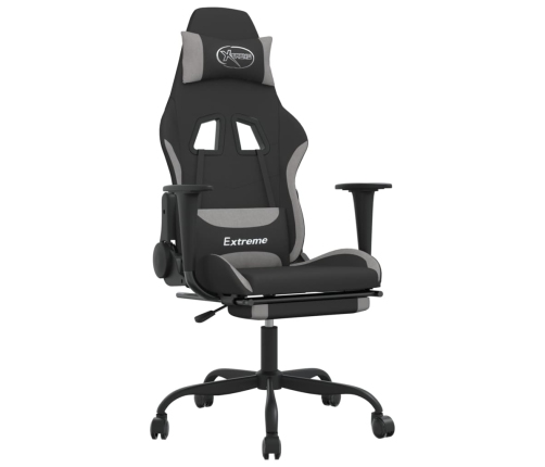 Silla gaming de masaje con reposapiés tela negro y gris claro