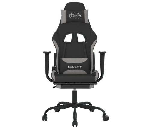 Silla gaming de masaje con reposapiés tela negro y gris claro