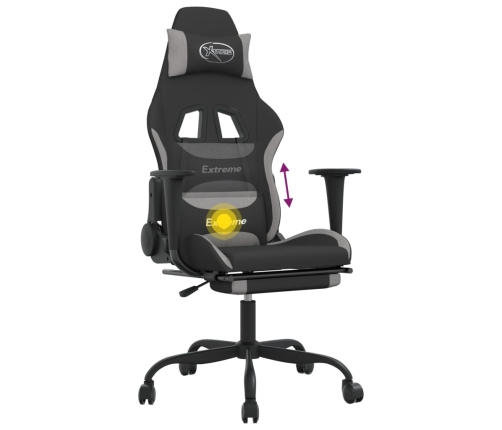 Silla gaming de masaje con reposapiés tela negro y gris claro