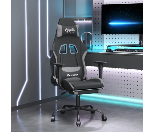 Silla gaming de masaje con reposapiés tela negro y gris claro