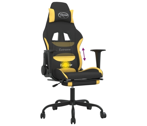 Silla gaming de masaje con reposapiés tela negro y amarillo