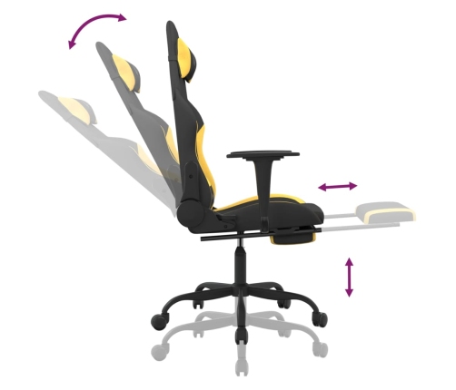 Silla gaming de masaje con reposapiés tela negro y amarillo